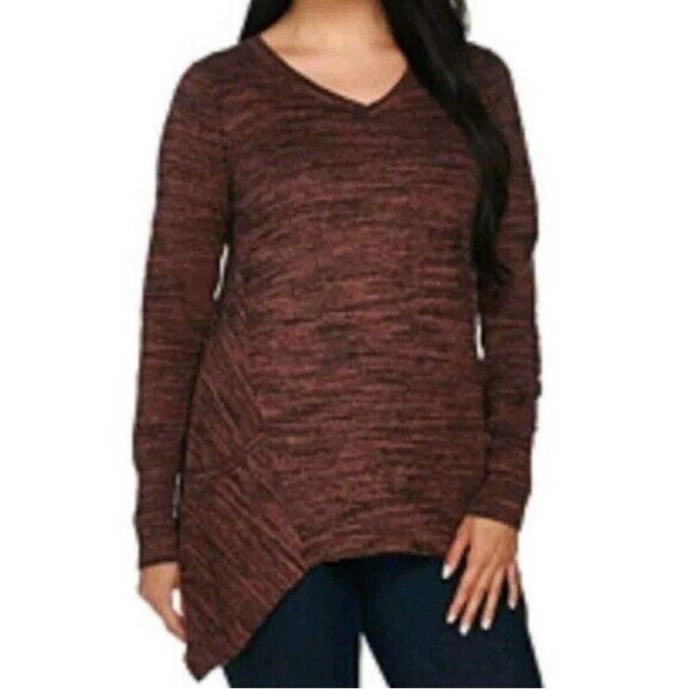 LOGO by Lori Goldstein top Melange Long Sleeved Pullover Tunic Sweater